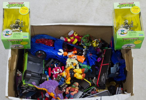 Teenage Mutant Ninja Turtle Toy Assortment: Teenage Mutant Ninja Turtle Toy Assortment Including turtle figures, two boxed fifth anniversary turtle figures, loose vehicles, dinosaurs, a Jurassic Park vehicle and a Tim Burton's 'Nightmare Before