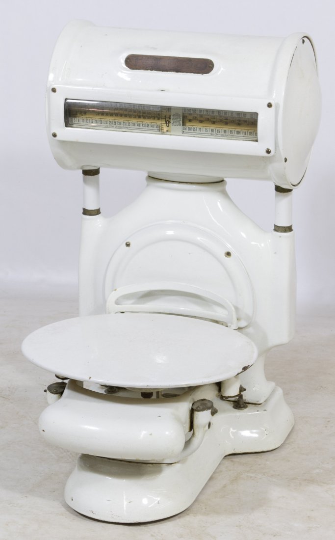 Toledo Deli Scale: Toledo Deli Scale c.1925, style #3110, having a porcelain coating Height: 30.00 inches, Width: 18.00 inches, Depth: 20.00 inches Category: Primitives > Other Shipping Status: 3rd Party Shipping; the s