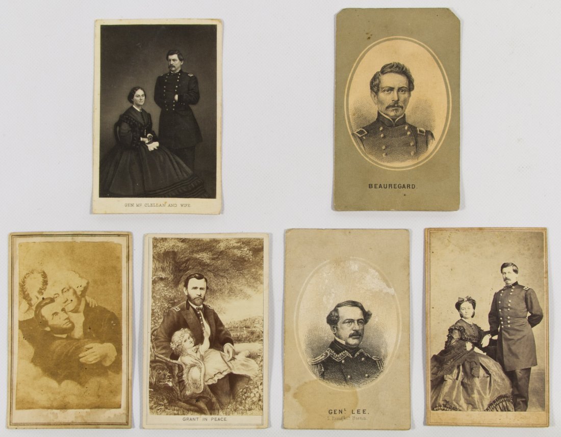 Civil War CDV Photographs of Generals and Lincoln: Civil War CDV Photographs of Generals and Lincoln Including Grant, Beaurgard, Lee, McClellan and 'Lincoln Apotheosis' Height: 4.00 inches (tallest) Category: Books & Ephemera > Photographs Shipping St