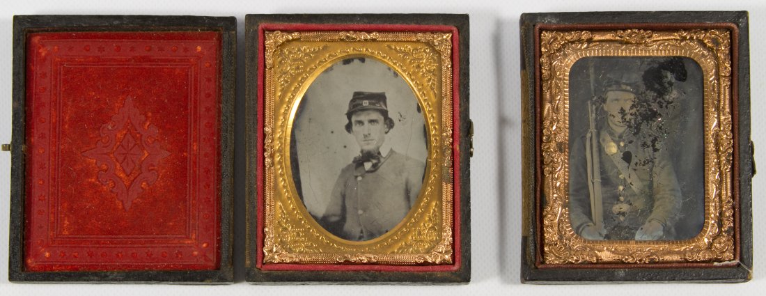 Civil War Union Soldier Ambrotype Photographs: Civil War Union Soldier Ambrotype Photographs 1/9 plates, depicting one armed with musket and a soldier with kepi cap Width: 2.50 inches (widest case) Category: Books & Ephemera > Photographs Shipping