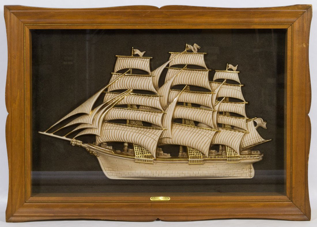 Ship Model 'Flying Cloud' in a Shadowbox by Turner: Ship Model 'Flying Cloud' in a Shadowbox by Turner Having ship model framed within a glass shadow box with Turner label en verso Height: 30.00 inches, Width: 42.00 inches Category: Decorative Arts > O