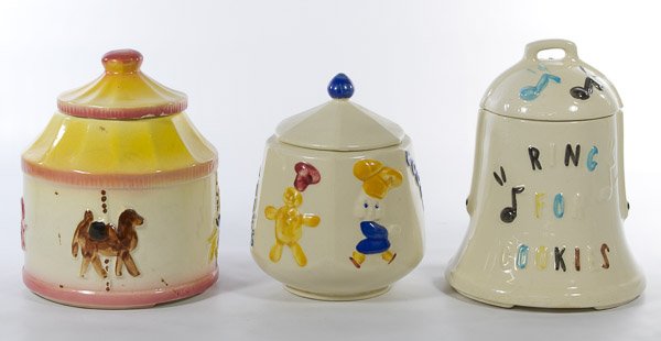 Carousel Cookie Jar: Carousel Cookie Jar Together with one 'Ring for Cookies' jar and one Gingerbread cookie jar Height: 10.00 inches (tallest) Category: Porcelain and Ceramics > American Shipping Status: 3rd Party Shippi