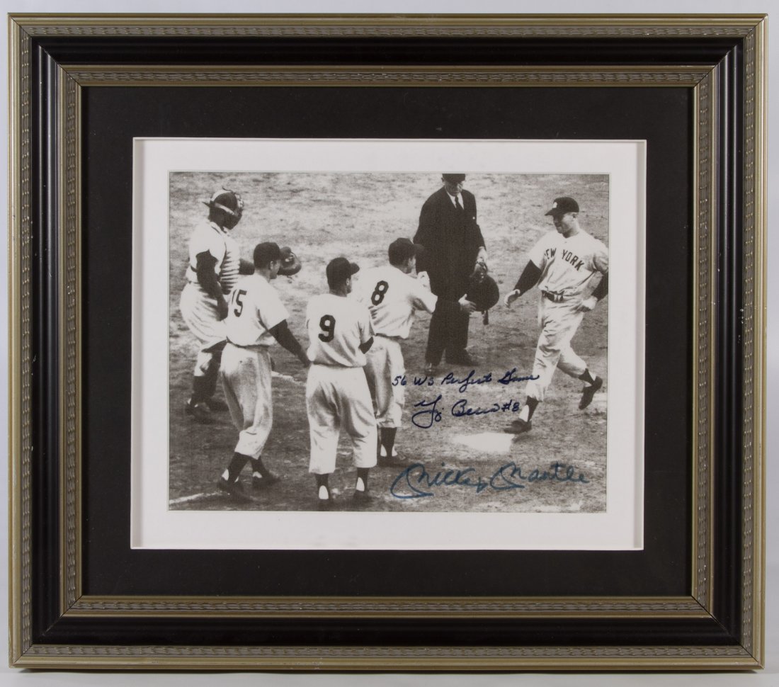 Autographed Baseball 'Perfect Game' Photograph: Autographed Baseball 'Perfect Game' Photograph 1956, depicting a signed photo by Mickey Mantle and Yogi Berra of the 1956 World Series; COA from Dick Gordon Sports Height: 8.00 inches, Width: 10.00 in
