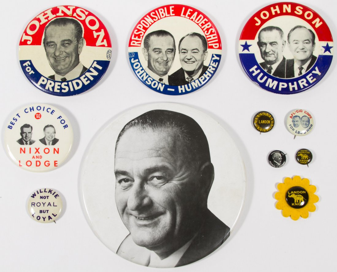 Johnson and Humphrey Political Pin Back Assortment: Johnson and Humphrey Political Pin Back Assortment Eleven items including a Thomas Edison, Nixon, Knox and Landon pin backs Diameter: 6.00 inches (largest) Category: Collectibles > Political Shipping 