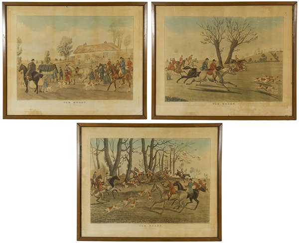 James Pollard (British, 1792-1867) 'The Whippin-In': James Pollard (British, 1792-1867) 'The Whippin-In' Sporting Print Assortment Three hand colored engravings from the 'Tom Moody' series, each inscribed with the title, artist and publisher in lower ma