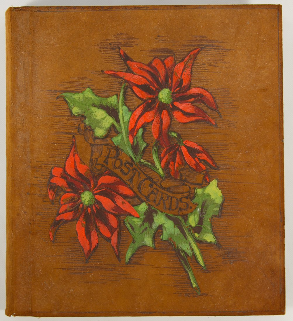 Edwardian Post Card Book: Edwardian Post Card Book Having a leather bound album with ninety-six chromolithograph postcards including some images of females in bathing suits from the 1900 to 1910 era Height: 11.50 inches, Width