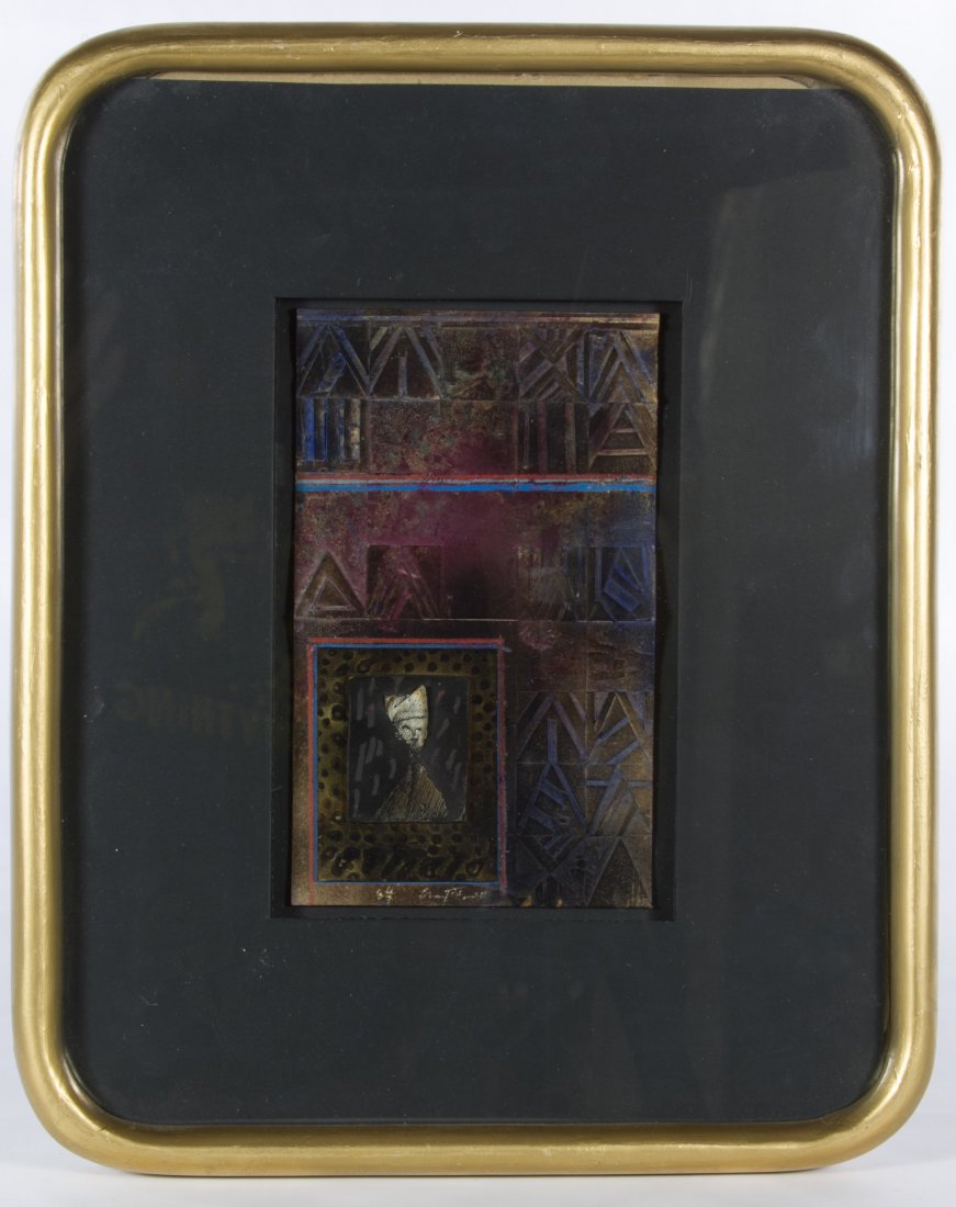 Jose Antonio Hernandez Vargas (Mexican, b.1959) 'Un: Jose Antonio Hernandez Vargas (Mexican, b.1959) 'Un Retablo IX' Mixed Media 1984, signed bottom center and en verso, depicting a abstract scene Height: 8.00 inches, Width: 5.50 inches (paper) Category