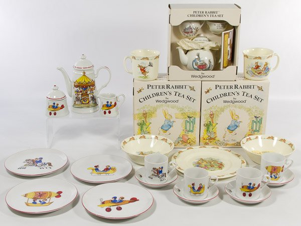 Wedgwood, Royal Douton and Reutter Children's Dish Sets: Wedgwood, Royal Douton and Reutter Children's Dish Sets Including 'Peter Rabbit' and 'Bunnykins'; the Wedgewood sets are in their original boxes Height: 7.00 inches (tallest) Category: Porcelain and C