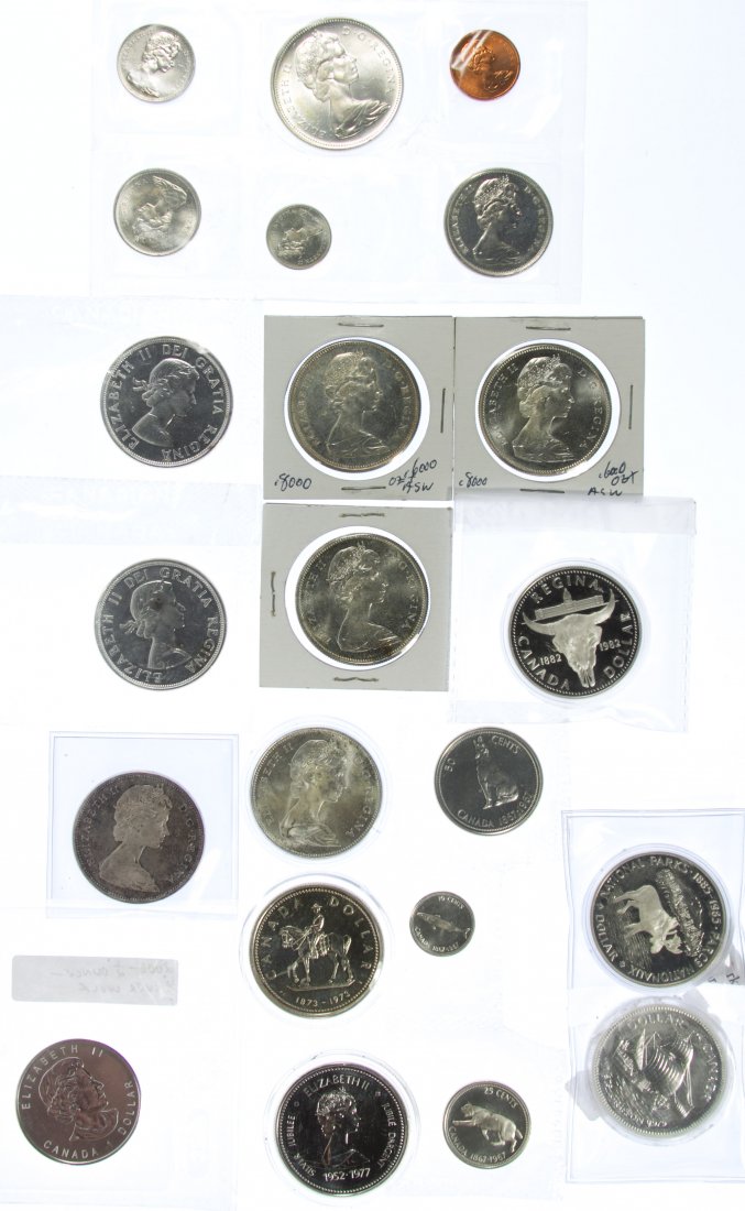 Canada: $1 Silver Coin Assortment: Canada: $1 Silver Coin Assortment Fourteen silver coins; including a 1967 mint set Category: World Coins & Currency > World Coins Shipping Status: Leonard Auction, Inc. will directly ship via USPS Ite
