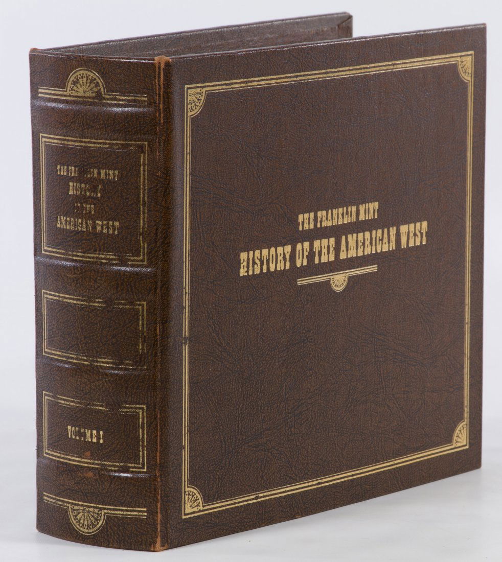 The Franklin Mint History of the American West Gold: The Franklin Mint History of the American West Gold Plated Sterling Silver Tokens c.1974 displayed in a book with 25 tokens including an error token and the re-issue Diameter: 1.50 inches (token) Cate