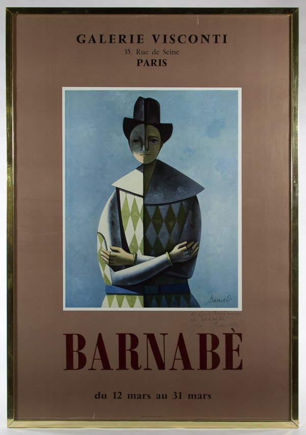 Duilio Barnabe (Italian, 1914-1961) 'Galerie Visconti': Duilio Barnabe (Italian, 1914-1961) 'Galerie Visconti' Poster 1960, signed and personalized lower right in pencil, depicting a abstract human; labeled 'Imprimerie Mazarine - Paris' on the bottom edge