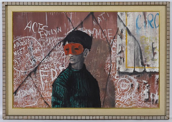 Sidney G. Rafilson (American, 1927-1992) 'West Side: Sidney G. Rafilson (American, 1927-1992) 'West Side Story' Oil on Board 1960, signed lower right, depicting a child wearing a masquerade mask Height: 23.00 inches, Width: 34.50 inches Category: Fine A