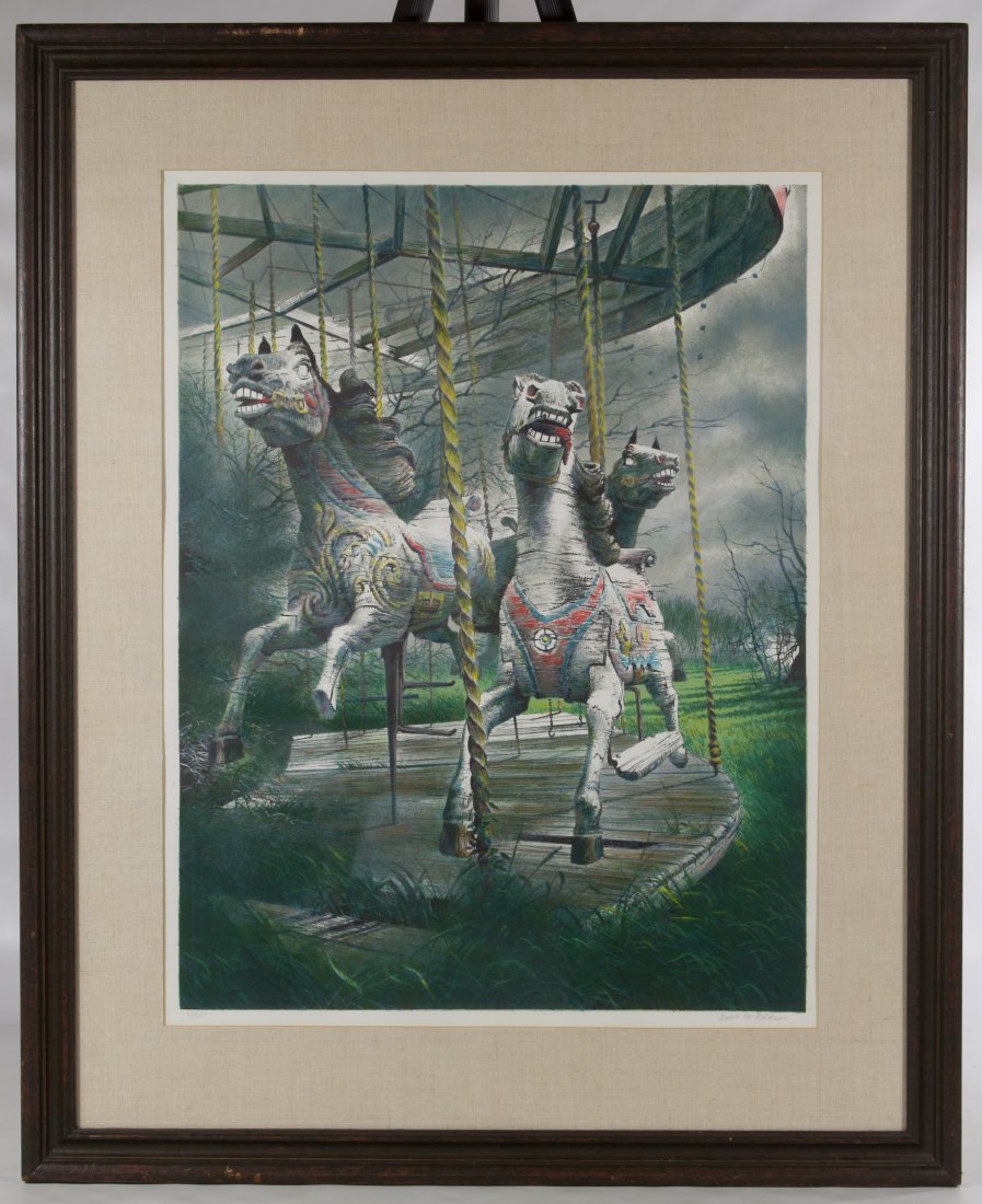 Robert W. Addison (American, 1924-1988) 'Carousel': Robert W. Addison (American, 1924-1988) 'Carousel' Serigraph Undated, signed in lower right, numbered 67/250, depicting a carousel on a stormy, windy day; having a Merrill Chase Gallery COA en verso H