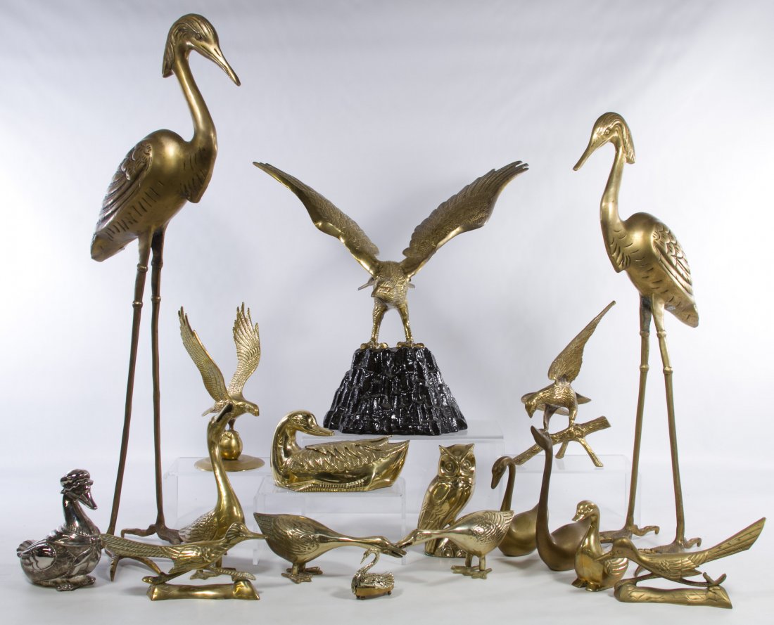 Brass Animal Figurine Assortment: Brass Animal Figurine Assortment Including birds, dogs, horses, bowls, ewers, cats and candlesticks Height: 26.00 inches (largest) Category: Figurines > Other Shipping Status: 3rd Party Shipping; the