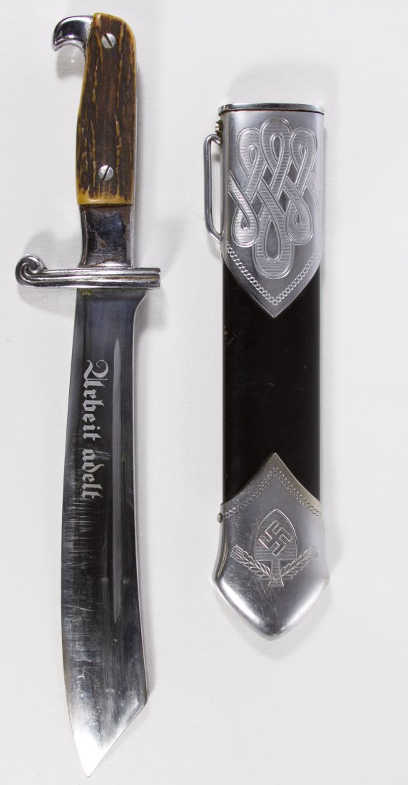 World War II German Enlisted Man Labor Dagger: World War II German Enlisted Man Labor Dagger Having the mark 'Carl Julkrebs / Solingen / 538' on blade; with scabbard Length: 15.00 inches Category: Military & Weapons > World War II Shipping Status: