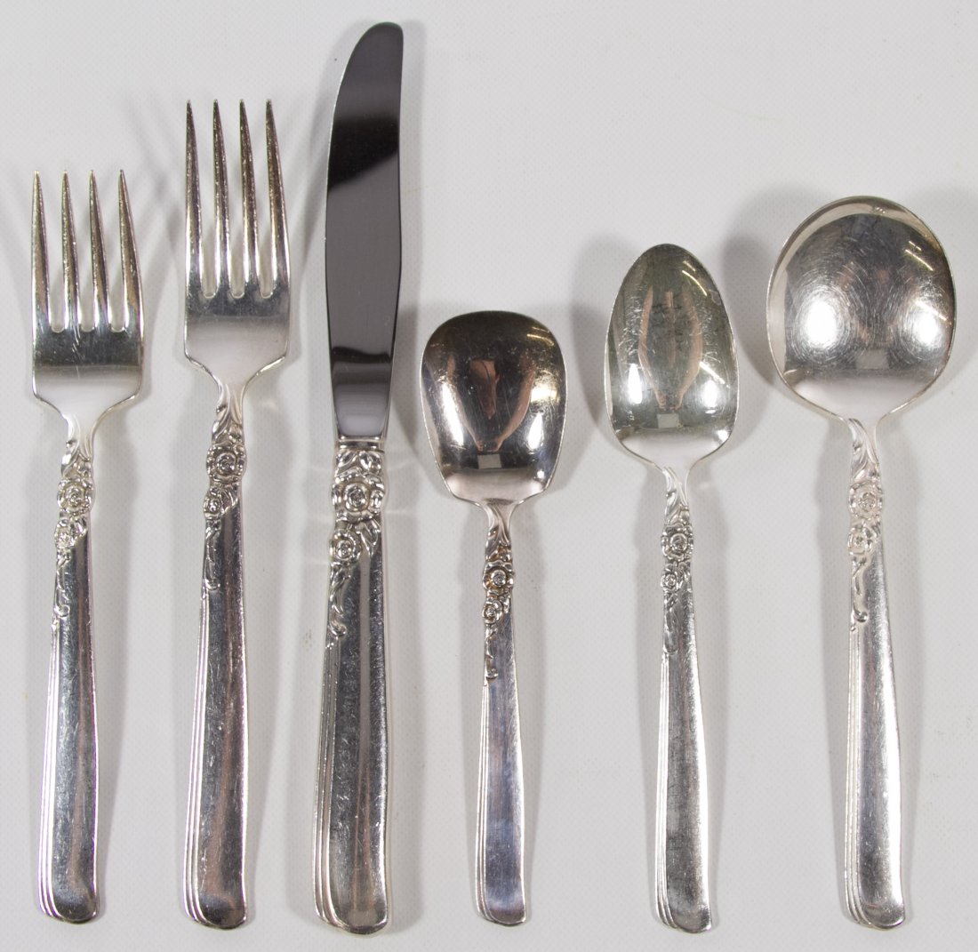 Prestige 'Gay Adventure' Silverplate Flatware Service: Prestige 'Gay Adventure' Silverplate Flatware Service Including (12) dinner knives, (12) dinner forks, (12) salad forks, (24) teaspoons, (11) soup spoons, (4) serving spoons, (2) serving forks and a g