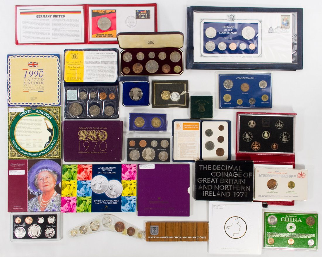 World: Coin Assortment: World: Coin Assortment (110) coins, including 1953 Great Britain Crowned Set, 1966 Australia Set, 1972 $1 Proof, some silver noted Category: World Coins & Currency > World Coins Shipping Status: Leona