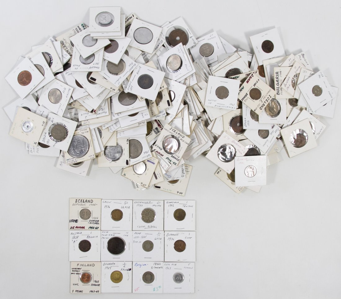 World: Coin Assortment: World: Coin Assortment (240) coins including China, Cuba, Denmark, Bulgaria; no silver noted Category: World Coins & Currency > World Coins Shipping Status: Leonard Auction, Inc. will directly ship vi