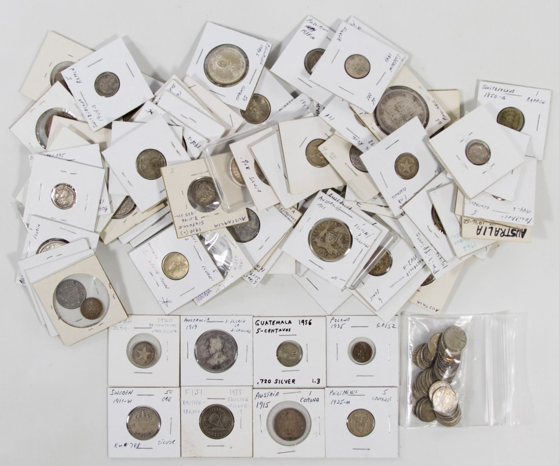 World: Silver Coin Assortment: World: Silver Coin Assortment (115) coins from Panama, Philippines Australia, Cuba; almost all are silver Category: World Coins & Currency > World Coins Shipping Status: Leonard Auction, Inc. will dir
