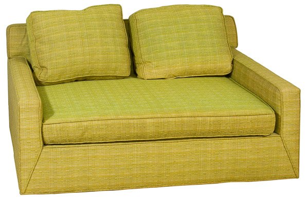 Mid-Century Modern Upholstered Settee by Edward Wormley: Mid-Century Modern Upholstered Settee by Edward Wormley for Dunbar Having a single seat cushion and two back pillows Height: 24.00 inches, Width: 49.00 inches, Depth: 35.00 inches (without legs) Categ