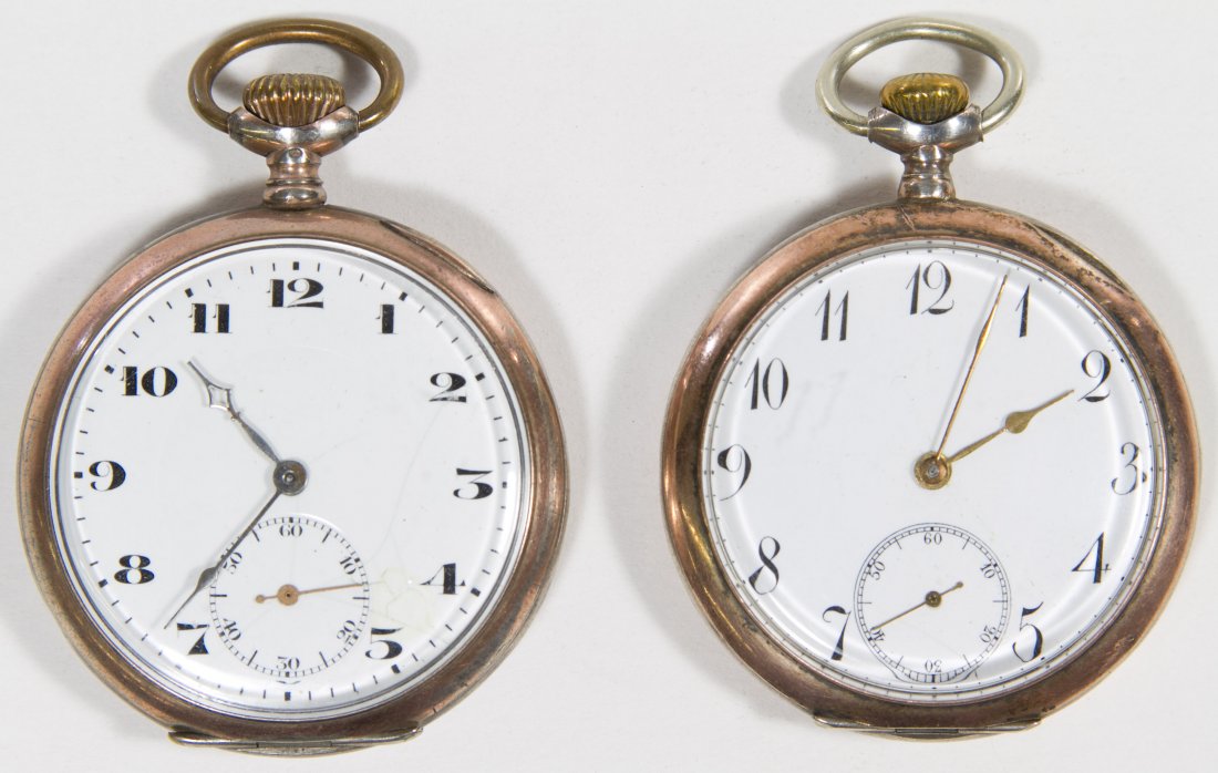 European (.800) Silver Open Face Pocket Watches: European (.800) Silver Open Face Pocket Watches Two watches by Ancre each having fifteen ruby movement; backs having engine turning and a cartouche Category: Jewelry and Timepieces > Men's Pocket Watc