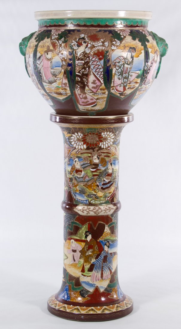 Satsuma Style Jardiniere and Pedestal Stand