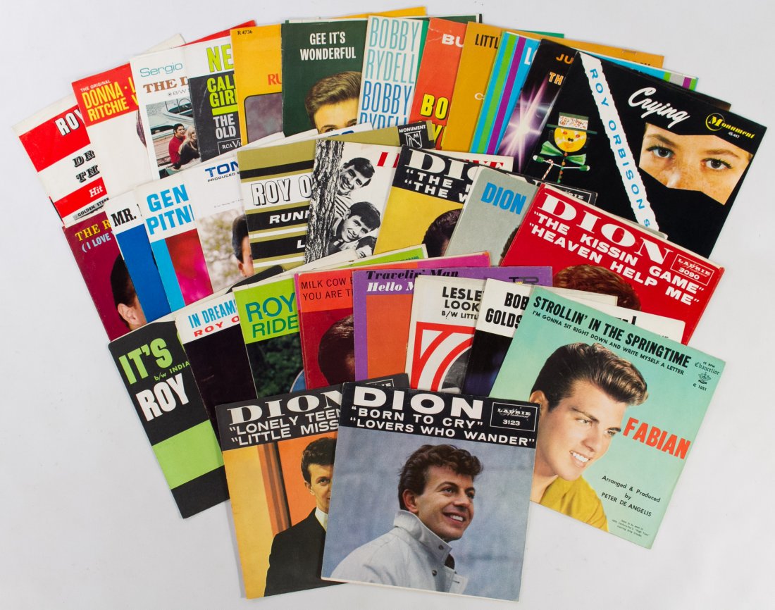45rpm Record Sleeves: 45rpm Record Sleeves Thirty-three sleeves; 1950/60s including Dion, Rickey Nelson, Everly Brothers, Roy Orbison, Gene Pitney, Bobby Ridell and Fabian Category: Books & Ephemera > Music Shipping Status