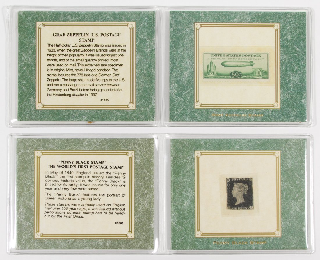 England 1840 Penny Black Stamp, US 1933 Graf Zeppelin: England 1840 Penny Black Stamp, US 1933 Graf Zeppelin Stamp Both stamps are American Historic Society certified and sealed, Zeppelin is in original mint never hinged condition Category: Stamps > Unite