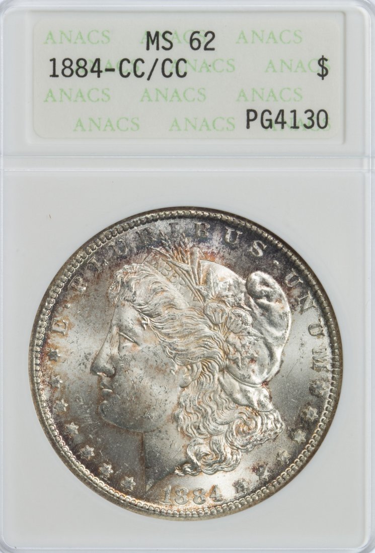 1884-CC/CC $1 MS-62 ANACS: 1884-CC/CC $1 MS-62 ANACS Category: Dollars > Morgan Dollar Shipping Status: Leonard Auction, Inc. will directly ship via USPS Item Weight: 0 pounds, 2 ounces Approximate Sale Time: 10:28 am CST