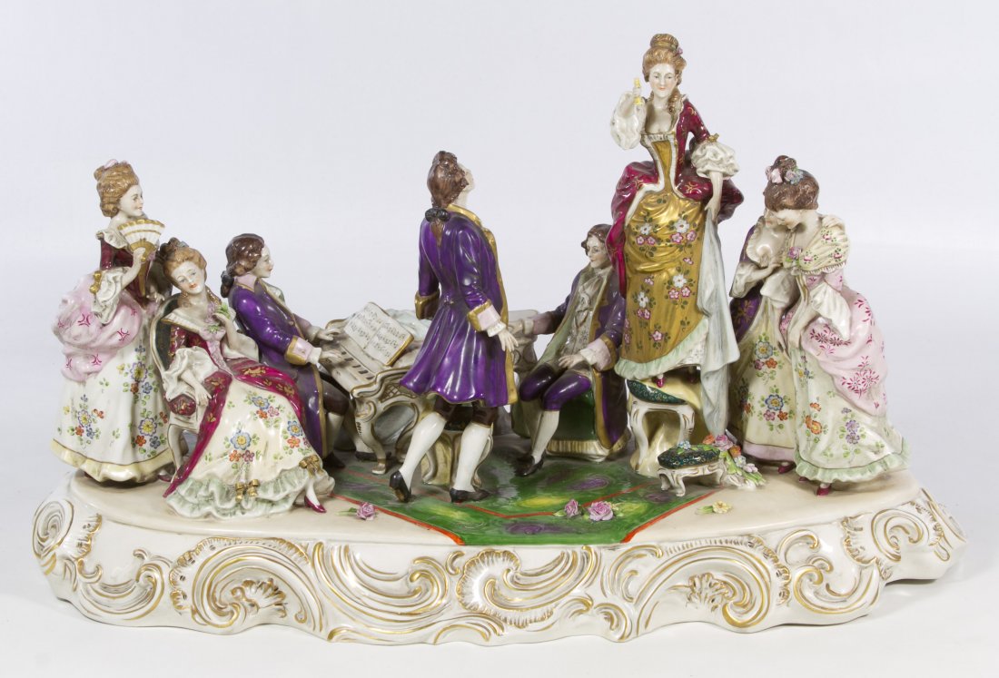 Capodimonte Figural Grouping: Capodimonte Figural Grouping Featuring a Victorian gathering around a piano Height: 11.50 inches, Width: 20.00 inches, Depth: 8.50 inches Category: Figurines > Other Shipping Status: 3rd Party Shippin