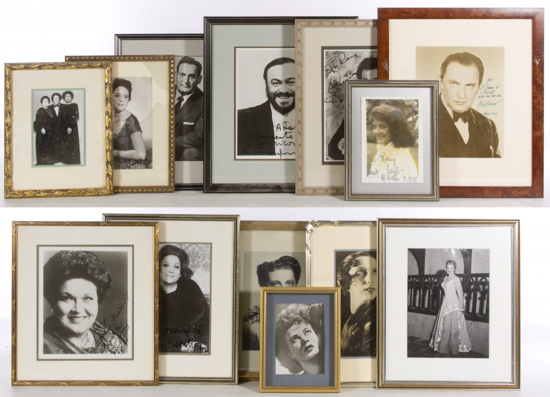 Opera Singer Autograph Photo Assortment: Opera Singer Autograph Photo Assortment Thirteen framed signed photographs including Placido Domingo, Luciano Pavarotti and Jose Carreras Height: 15.75 inches (tallest) Category: Books & Ephemera > Au
