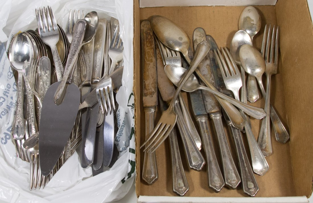 Wallace 'Fortune' Silverplate Flatware: Wallace 'Fortune' Silverplate Flatware Forty-four pieces including knives, forks, salad forks, spoons and serving utensils; together with another partial set Category: Silver > Silverplate Flatware Ta