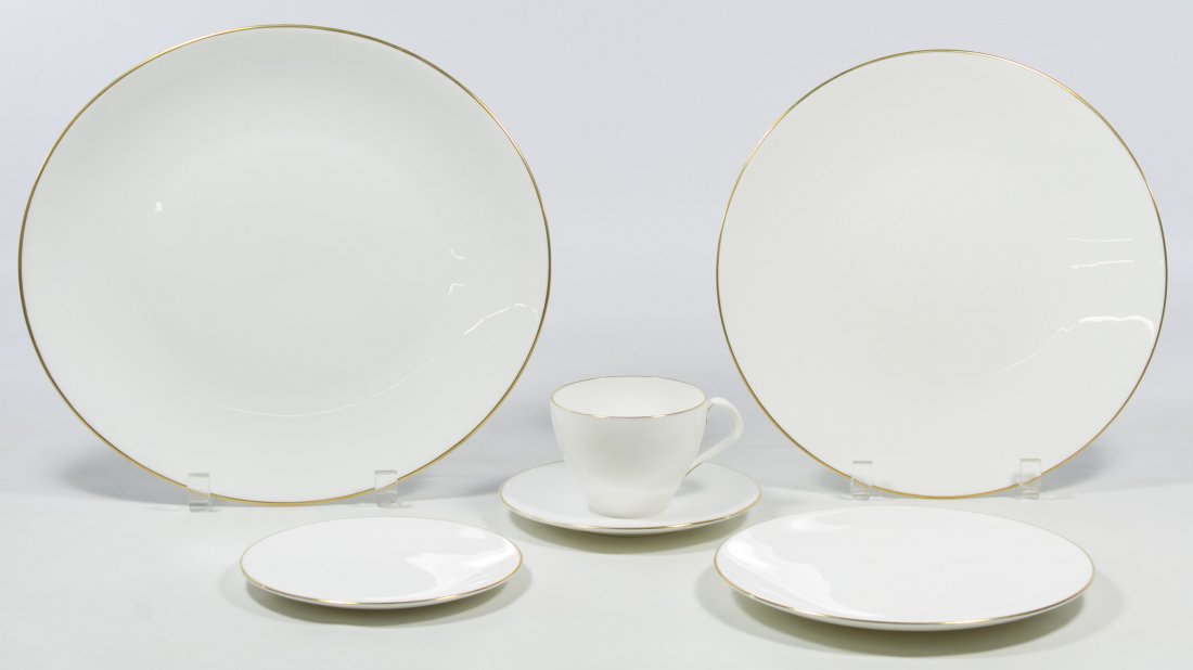 Royal Worcester China Service: Royal Worcester China Service Including (8) dinner plates, (8) cups and saucers, (8) salad plates, (8) dessert plates and (3) serving platters Width: 14.00 inches (widest platter) Category: Porcelain 