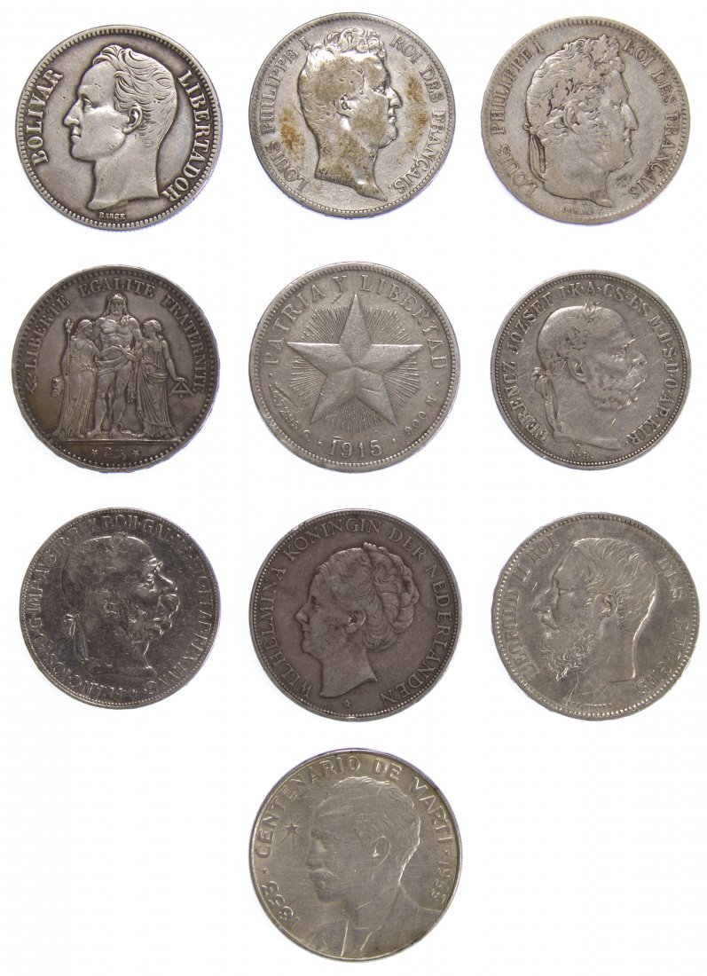 World: Silver Crown Assortment: World: Silver Crown Assortment 10 coins, including 1915 Cuba and 1841,1877 5 Francs Category: World Coins & Currency > World Coins Shipping Status: Leonard Auction, Inc. will directly ship via USPS It