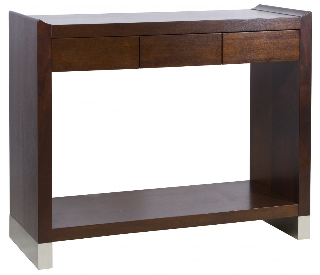 Contemporary Walnut Stained Buffet: Contemporary Walnut Stained Buffet Having three drawers and a shelf below Height: 37.50 inches, Width: 46.00 inches, Depth: 19.00 inches Category: Furniture > Contemporary Shipping Status: Due to size