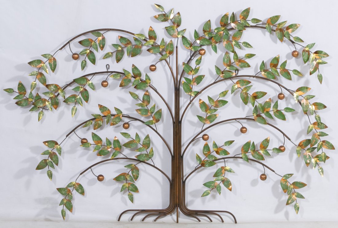 Curtis Jere (American, d.2008) 'Tree of Life' Wall: Curtis Jere (American, d.2008) 'Tree of Life' Wall Hanging 1977, signed lower right, depicting a tree full of leaves and fruit Height: 33.00 inches, Width: 49.00 inches Category: Fine Art > Sculpture