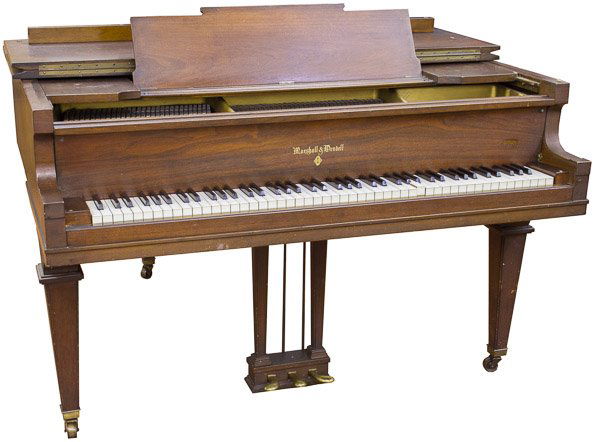 Marshal & Wendell Baby Grand Piano: Marshal & Wendell Baby Grand Piano 1924; serial #103386 Height: 38.00 inches, Width: 56.00 inches, Depth: 60.00 inches Category: Musical Instruments > Pianos & Organs Shipping Status: Due to size, wei