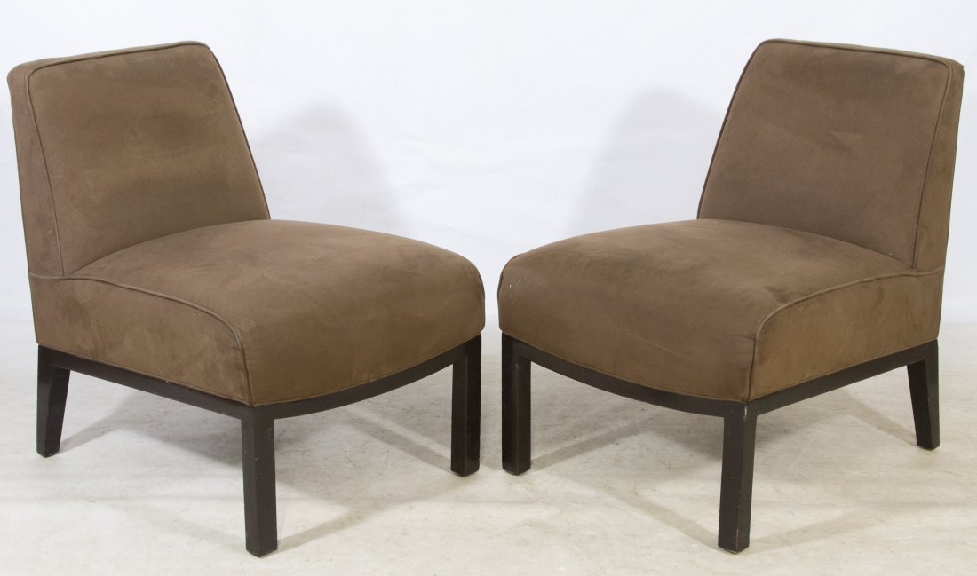 Mid-Century Modern Occasional Chairs by Edward Wormley: Mid-Century Modern Occasional Chairs by Edward Wormley for Dunbar Brown suede seat and back on walnut stained legs Height: 31.00 inches, Width: 23.00 inches, Depth: 28.00 inches Category: Furniture > 
