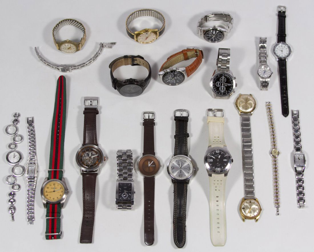 Wrist Watch Assortment: Wrist Watch Assortment Twenty items including examples from Swatch, Ariston, Crysler, Seiko, Caravelle by Bulova, Tommy Bahama, DKNY, Fossil, Dolce & Gabbana, Guess, Kenneth Cole, Lambreta, Bulgari, C