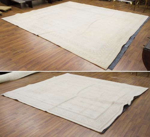 Wool Rugs by Edward Fields: Wool Rugs by Edward Fields Two rugs with beige on beige geometric patterns; ** Please note: these rugs may not be removed from the auction house until the entire sale has completed ** Length: 172.00 i