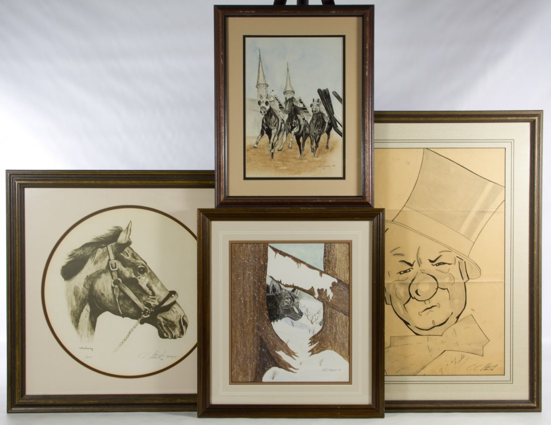 A A Stasch (20th Century) Animal Prints: A A Stasch (20th Century) Animal Prints c.1980, three prints; together with a W.C. Fields 'Clown' print Height: 19.00 inches, Width: 12.00 inches (clown) Category: Decorative Arts > Etchings and Print