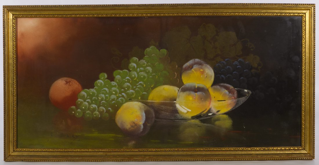 Clarence Braley (American, 1854-1927) 'Still Life': Clarence Braley (American, 1854-1927) 'Still Life' Pastel on Board Undated, signed lower left, depicting a fruit still life Height: 10.25 inches, Width: 22.75 inches (board) Frame Size: 12.50 inches b