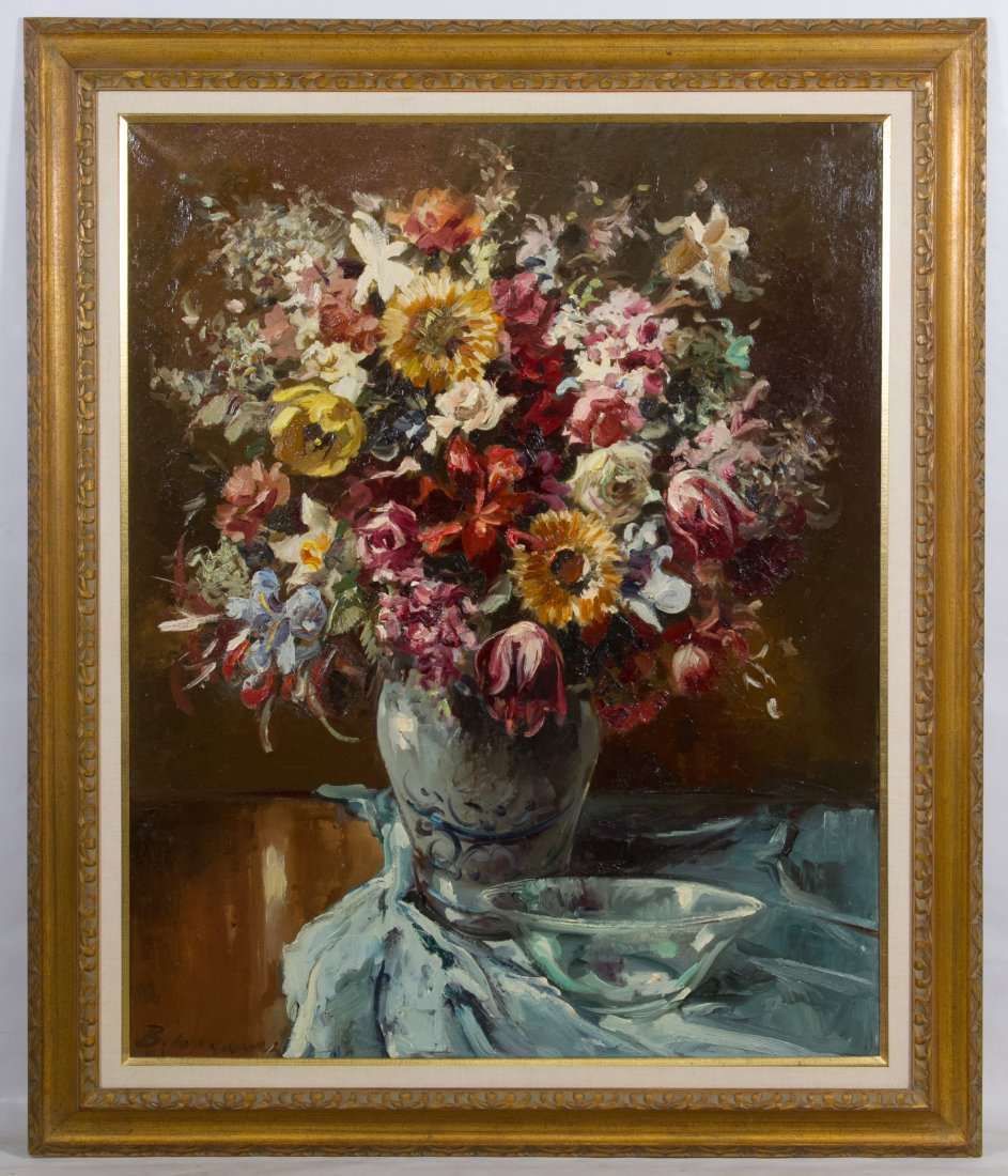 Babette Wagner (Austrian, 1893-1965) 'Still Life' Oil: Babette Wagner (Austrian, 1893-1965) 'Still Life' Oil on Canvas Undated, signed lower left, depicting a still life of flowers and a vase Height: 38.00 inches, Width: 33.00 inches (canvas) Frame Size: 