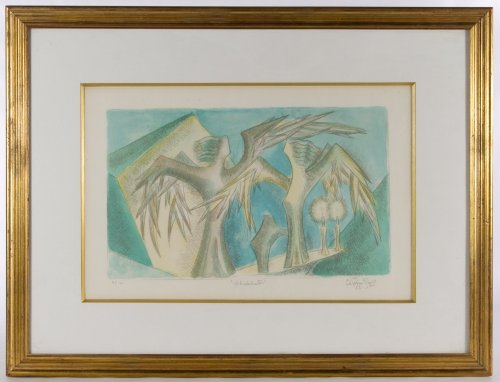 Chaim Gross (American, 1904-1991) 'Sabbath' Etching: Chaim Gross (American, 1904-1991) 'Sabbath' Etching 1983, signed lower right, depicting two candles and two angels Height: 12.00 inches, Width: 18.00 inches (etching) Category: Fine Art > Prints Shipp
