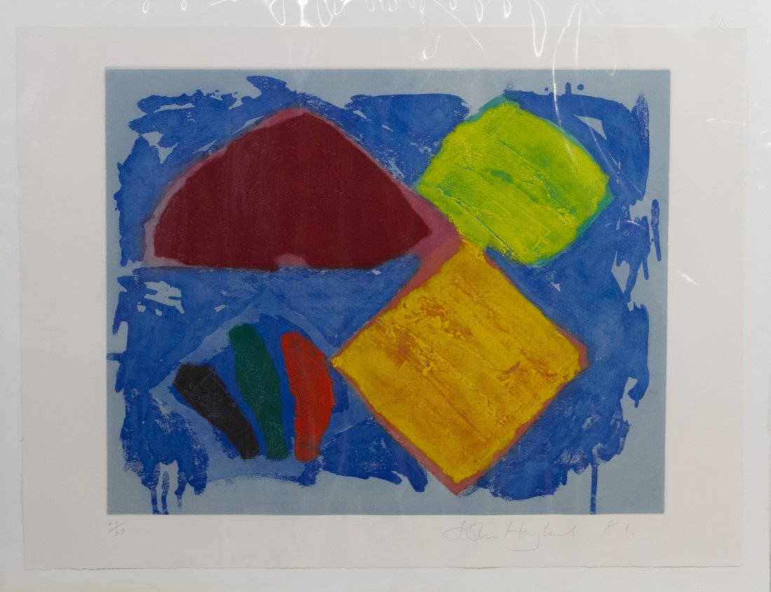 John Hoyland (British, 1934-2011) 'Abstract Shapes': John Hoyland (British, 1934-2011) 'Abstract Shapes' Print 1981, numbered 40/60, pencil signed lower right, depicting abstract shapes; embossed mark lower right Height: 27.00 inches, Width: 36.00 inche