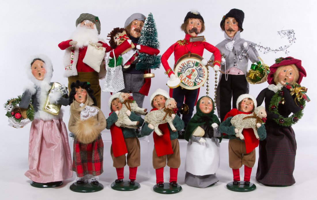1997 Byers Choice Carolers Assortment: 1997 Byers Choice Carolers Assortment Eleven figures including three boys holding sheep, a Colonial girl, a girl with a muff, a male with a garland, a Santa with a reindeer feed sack, a one man band f