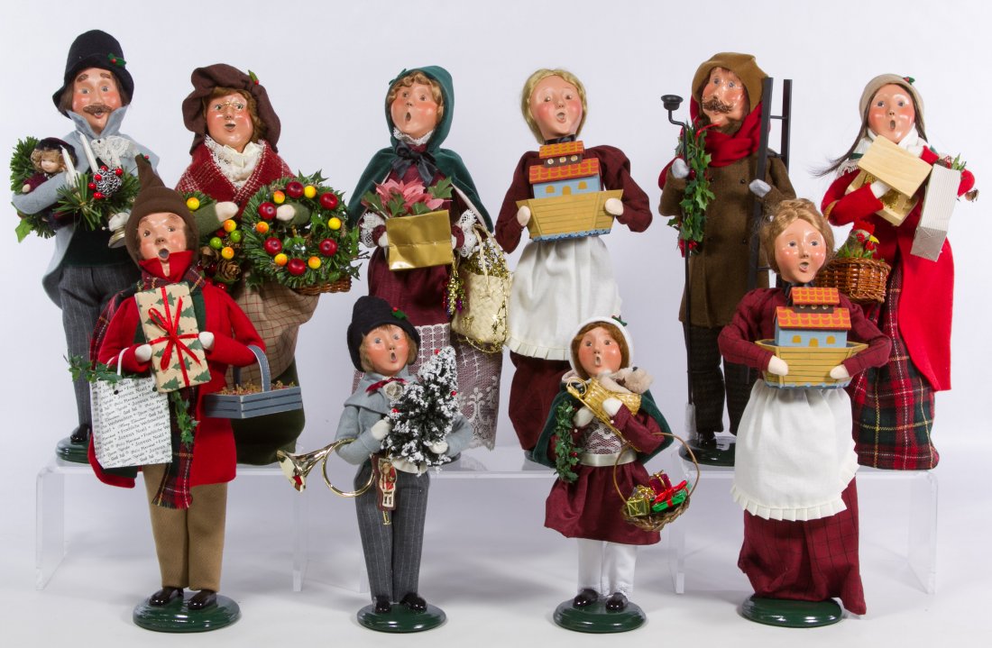 2006 Byers Choice Carolers Assortment: 2006 Byers Choice Carolers Assortment Ten figures including two children, a male lamplighter, a shopping couple, two females holding toy boats, a female with wreaths, a male with dolls and a female wi