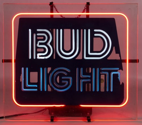 Bud Light Glass Advertising Sign: Bud Light Glass Advertising Sign 20th Century Height: 19.50 inches, Width: 20.00 inches Category: Collectibles > Breweriana Shipping Status: Due to size, weight, value or shipping complexity, this ite