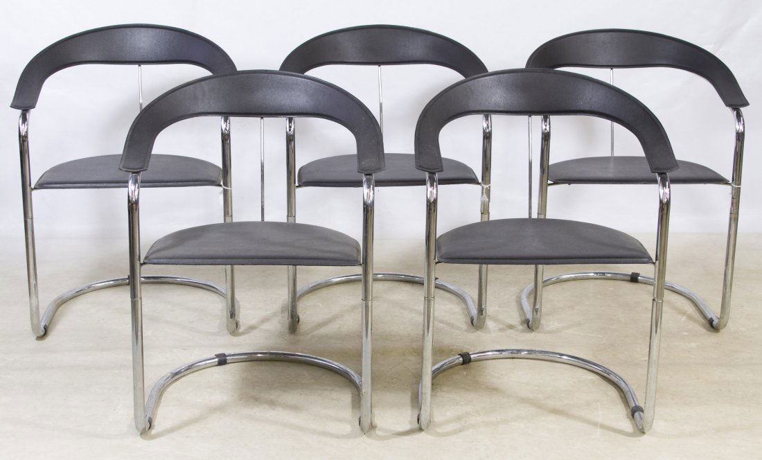 Mid-Century Modern Chrome Chairs by Anton Lorenz for: Mid-Century Modern Chrome Chairs by Anton Lorenz for Thonet Five chairs, having leather seats and chrome bases Height: 31.00 inches, Width: 23.00 inches, Depth: 21.00 inches Category: Furniture > Mid-