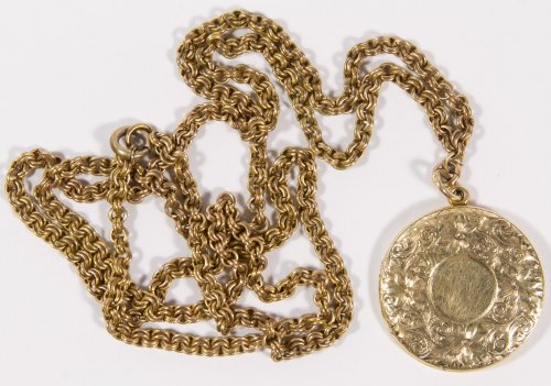 14k Gold Locket on 10k Gold Filled Chain: 14k Gold Locket on 10k Gold Filled Chain Length: 29.50 inches Weight: 20.00 dwts. (total weight) Category: Jewelry and Timepieces > Mixed Gold Shipping Status: Leonard Auction, Inc. will directly ship